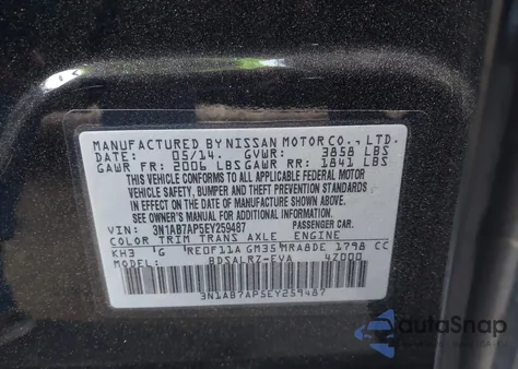 2014 Nissan Sentra Sr z USA, uszkodzony, nr VIN 3N1AB7AP5EY259487